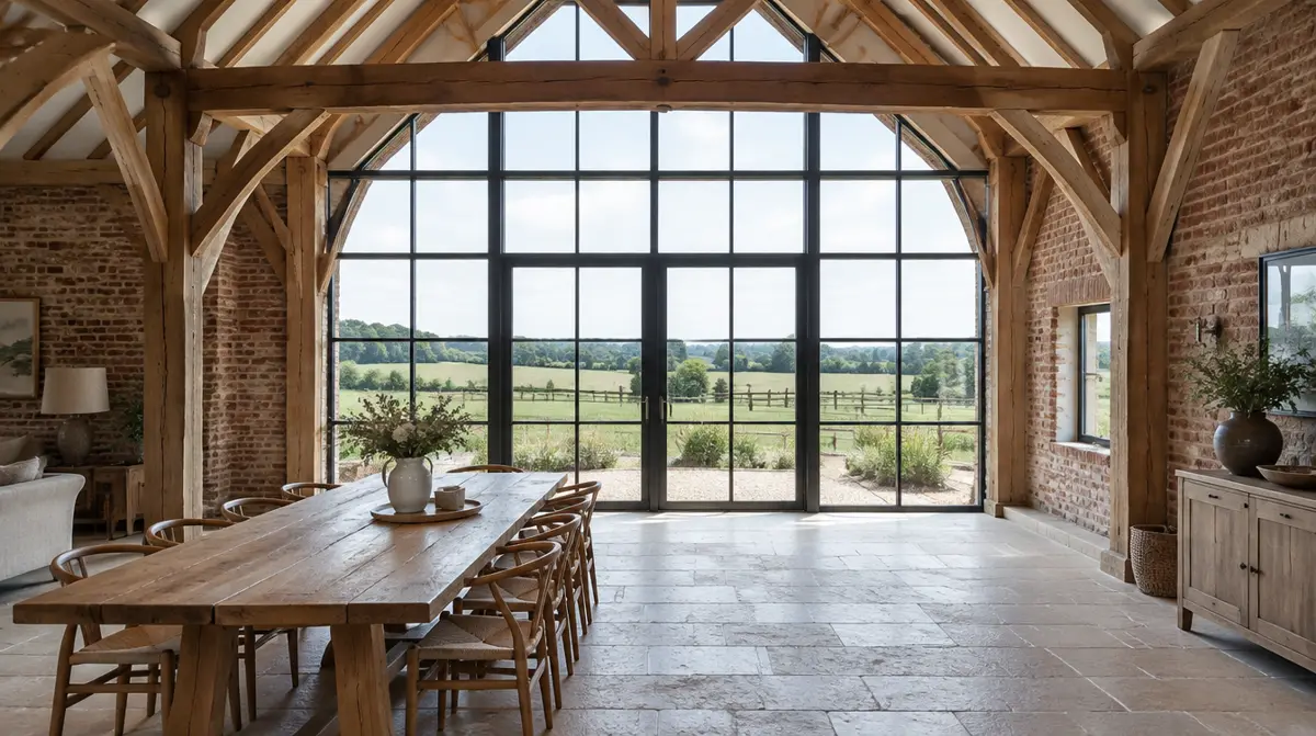 Illustrative image of a Crittall-style screen in one of the barn conversions we work on